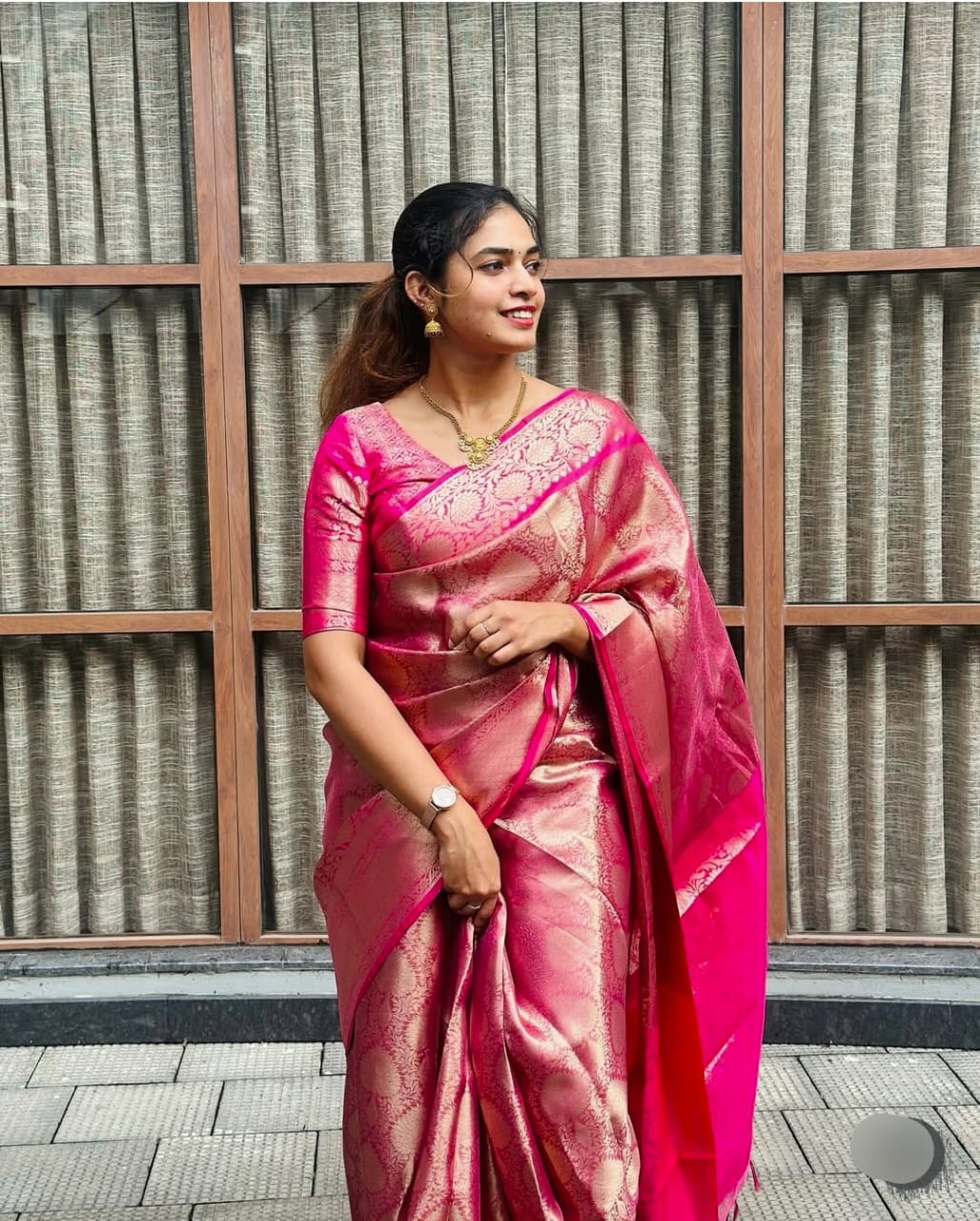 Pink brocade tissue saree