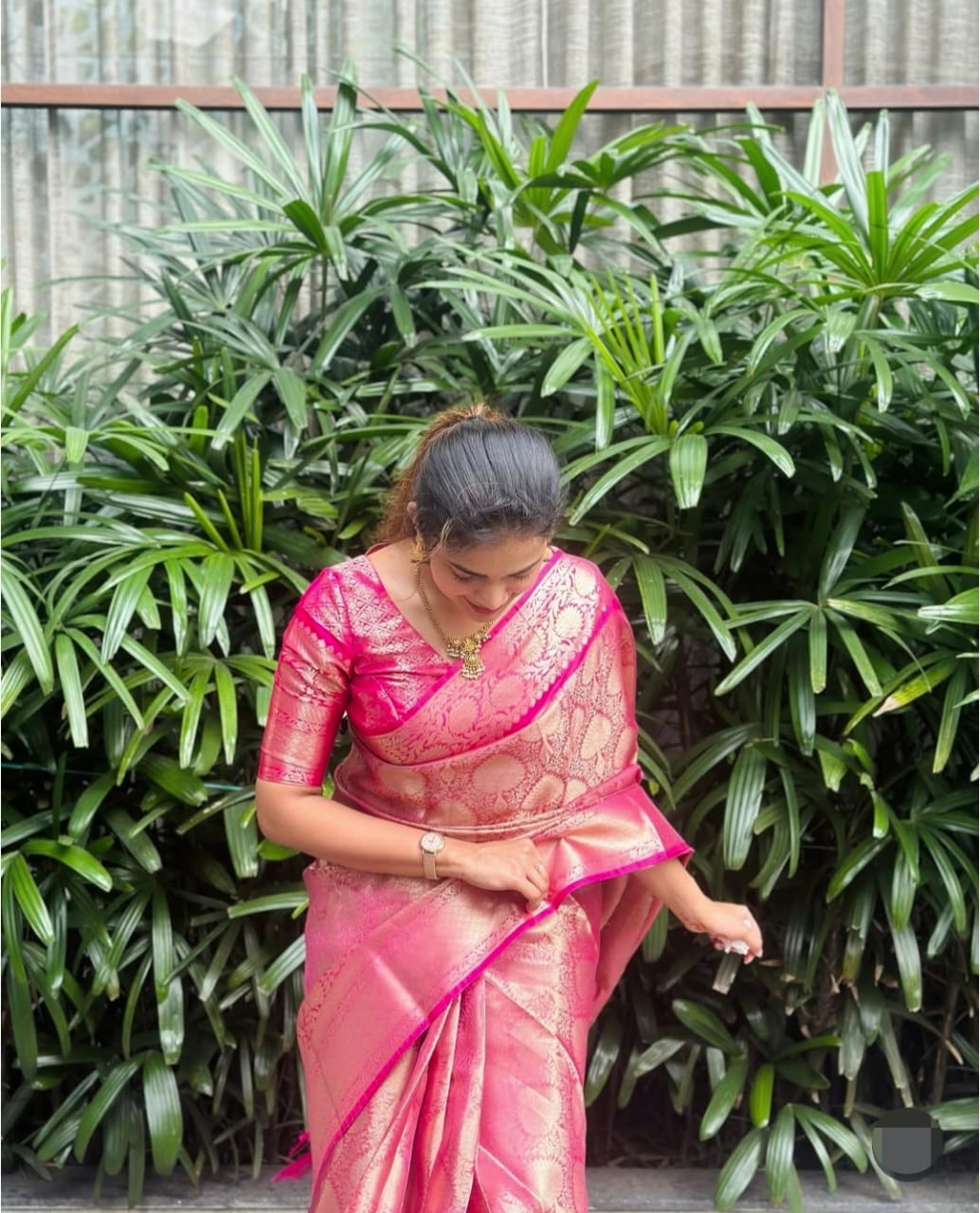 Pink brocade tissue saree