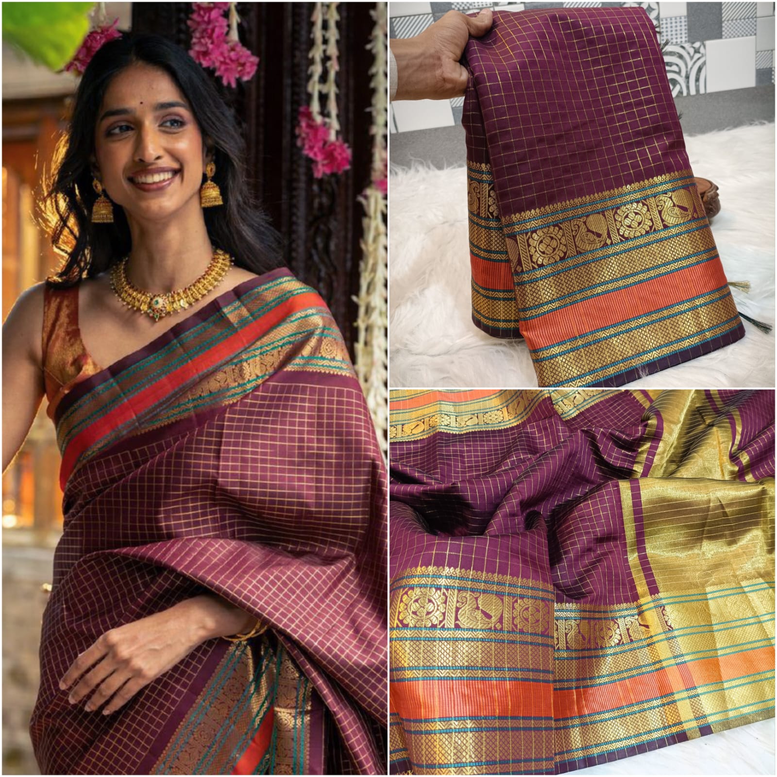 Deep wine 3D borders saree