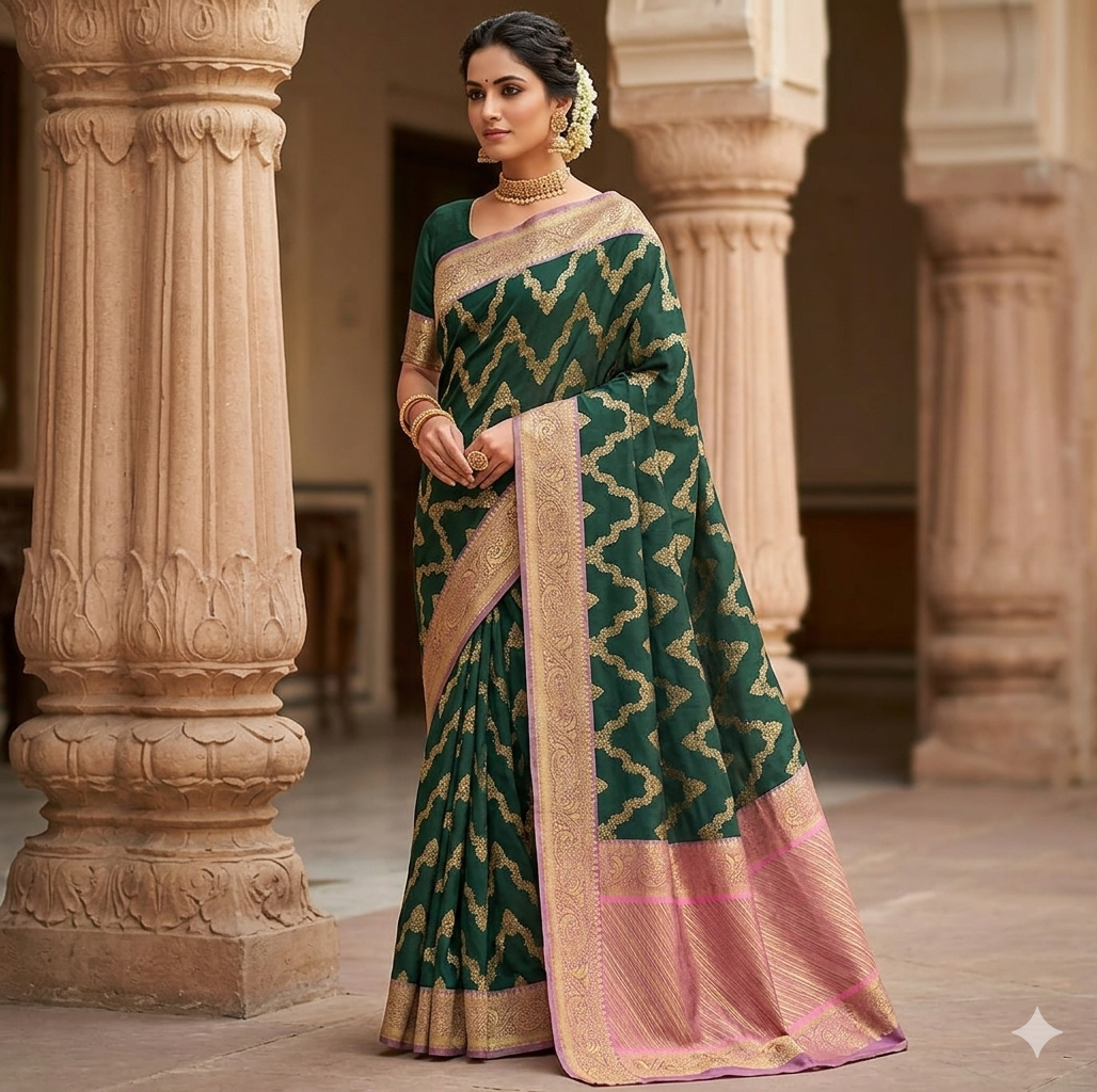 Elegant semi katan banarasi saree
