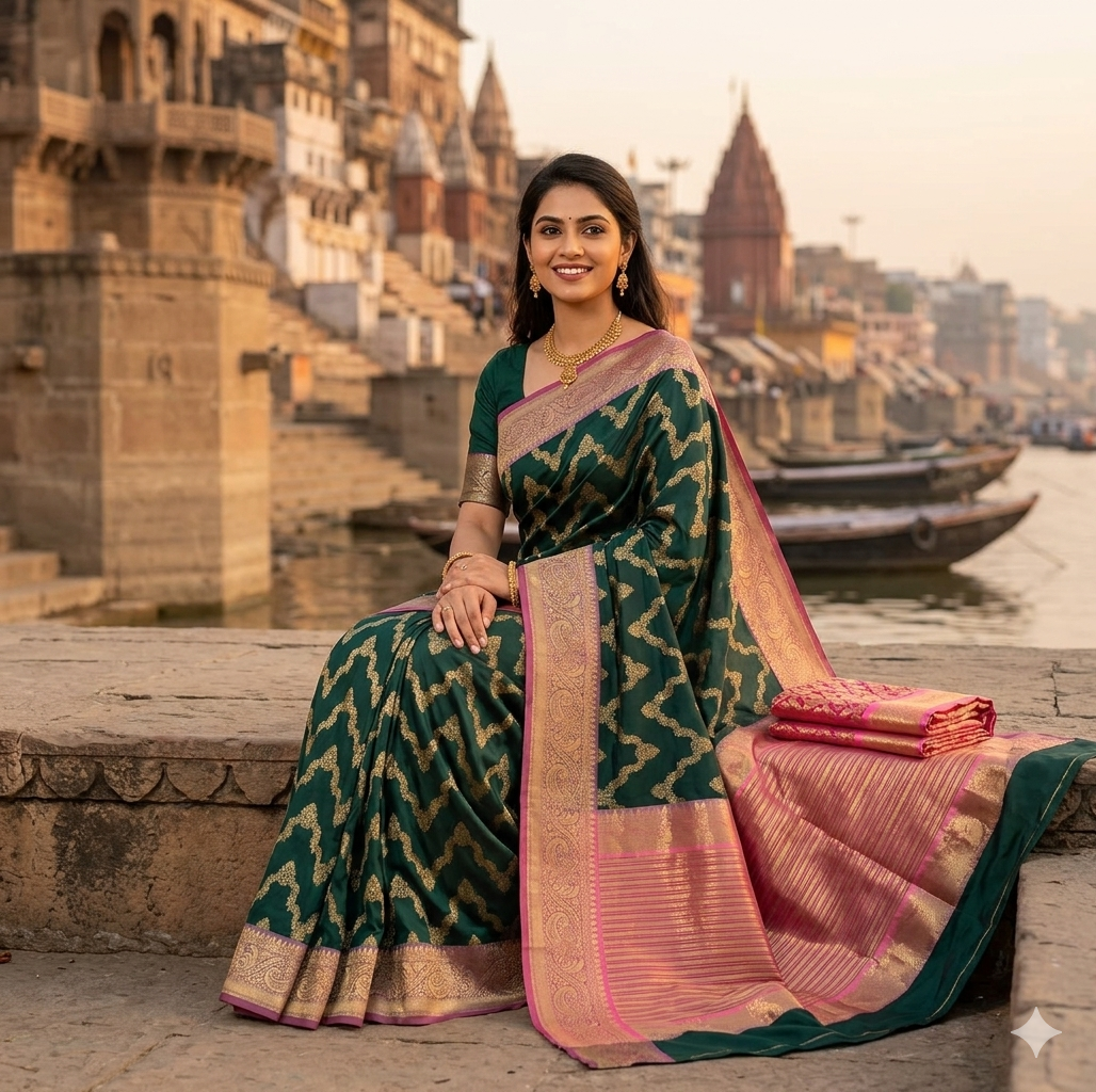 Elegant semi katan banarasi saree