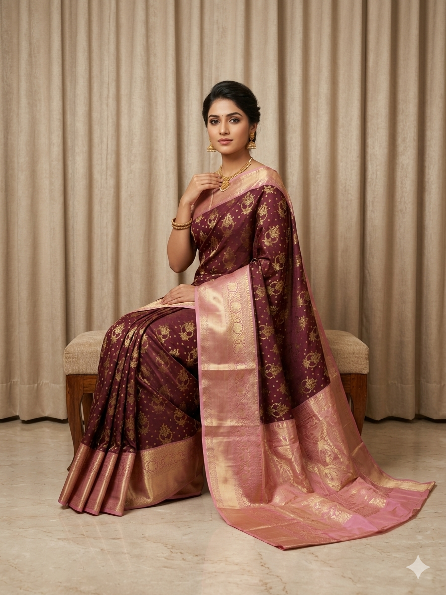 Royal Wine Soft Silk Saree