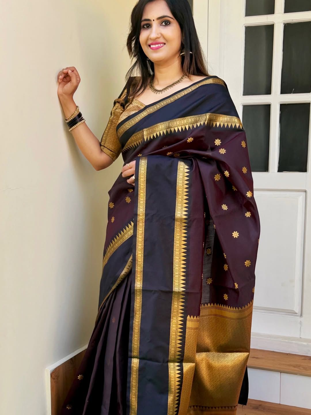 Classic Banarasi Semi Katan Silk Saree in Rich Plum