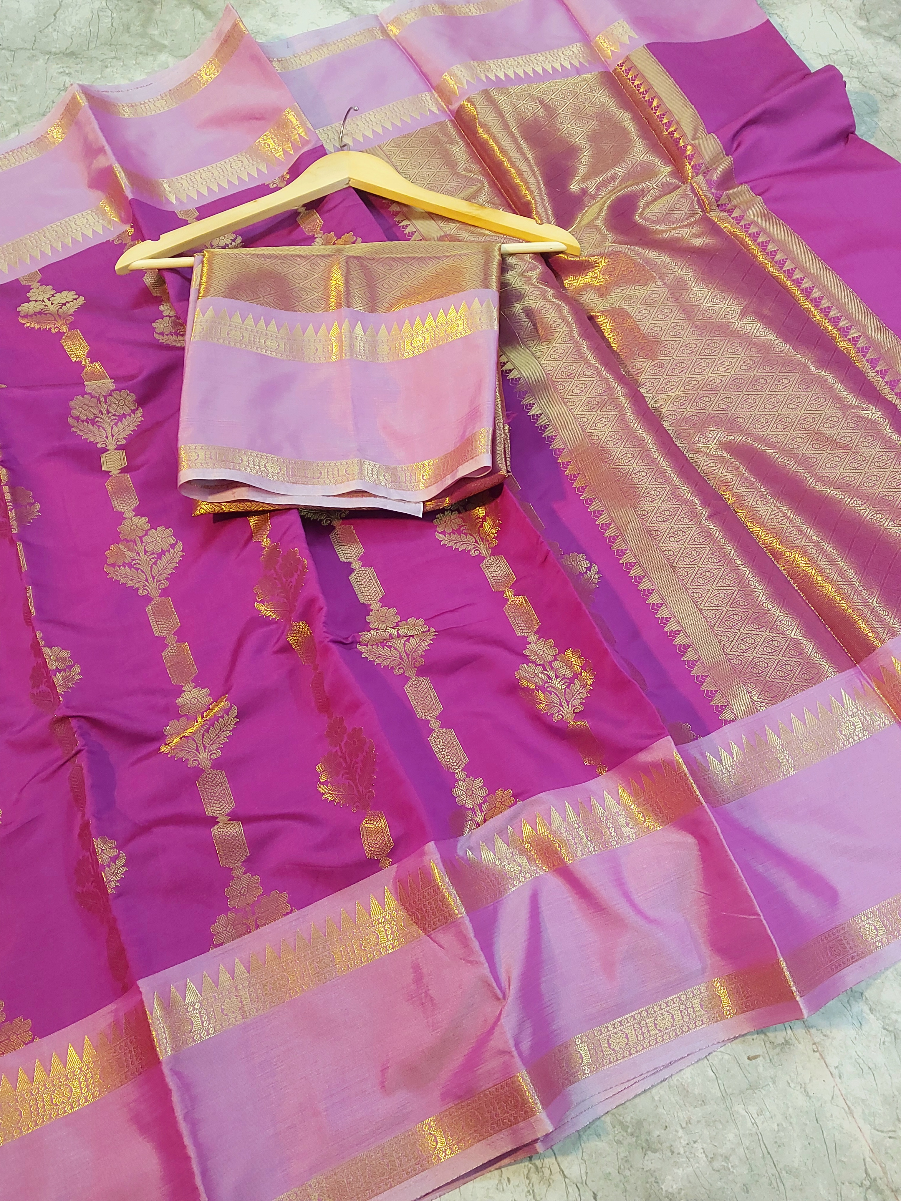​Royal Magenta Banarasi Semi Katan Saree ✨ | Rich Zari Weaving &amp; Dual Tone Border