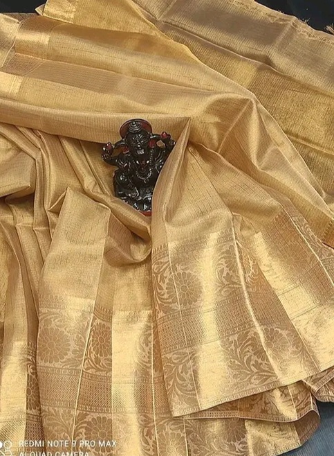 Elegant Golden Banarasi Tissue Silk Saree with Zari Border