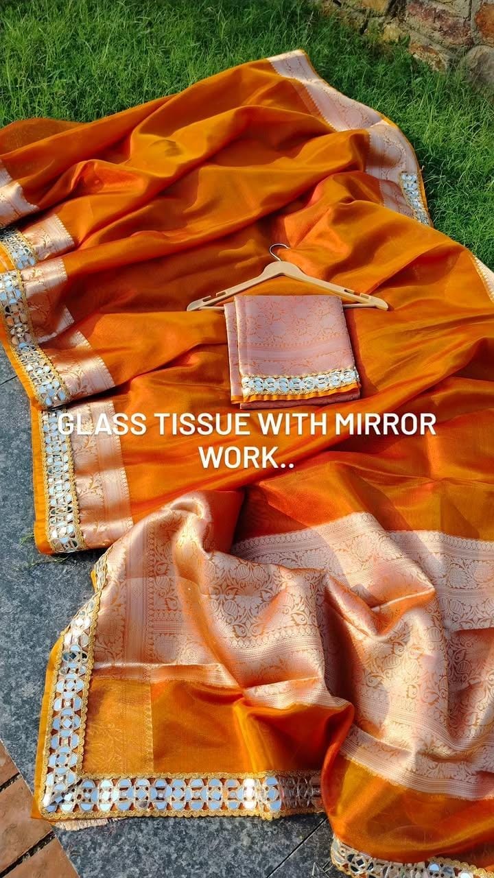 Premium Banarasi Glass Tissue Silk Saree